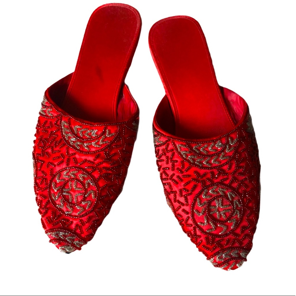 Beaded Red Bohemian Slippers